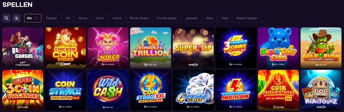 Lobby GTBET Casino avec machines à sous, filtres par catégorie et jeux de différents fournisseurs